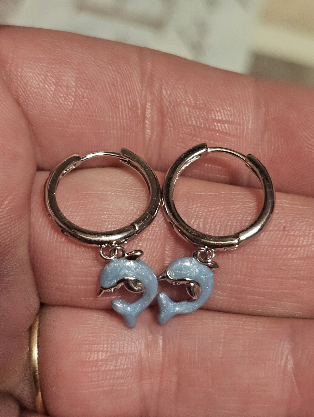 Sterling Silver 925 Dangle Dolphin Hoop Earrings